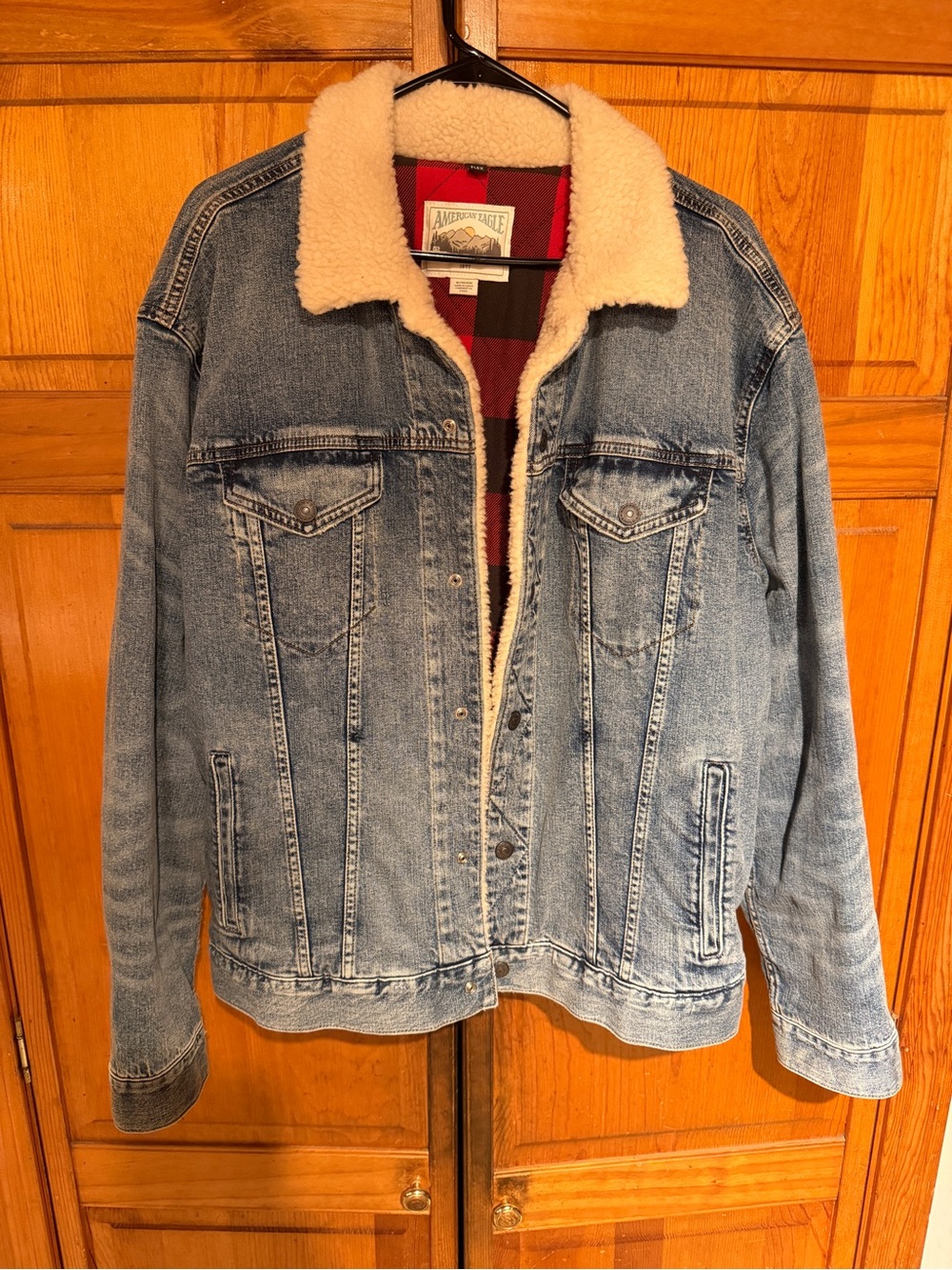 American Eagle Outfitters Light Blue Denim Sherpa Jacket
